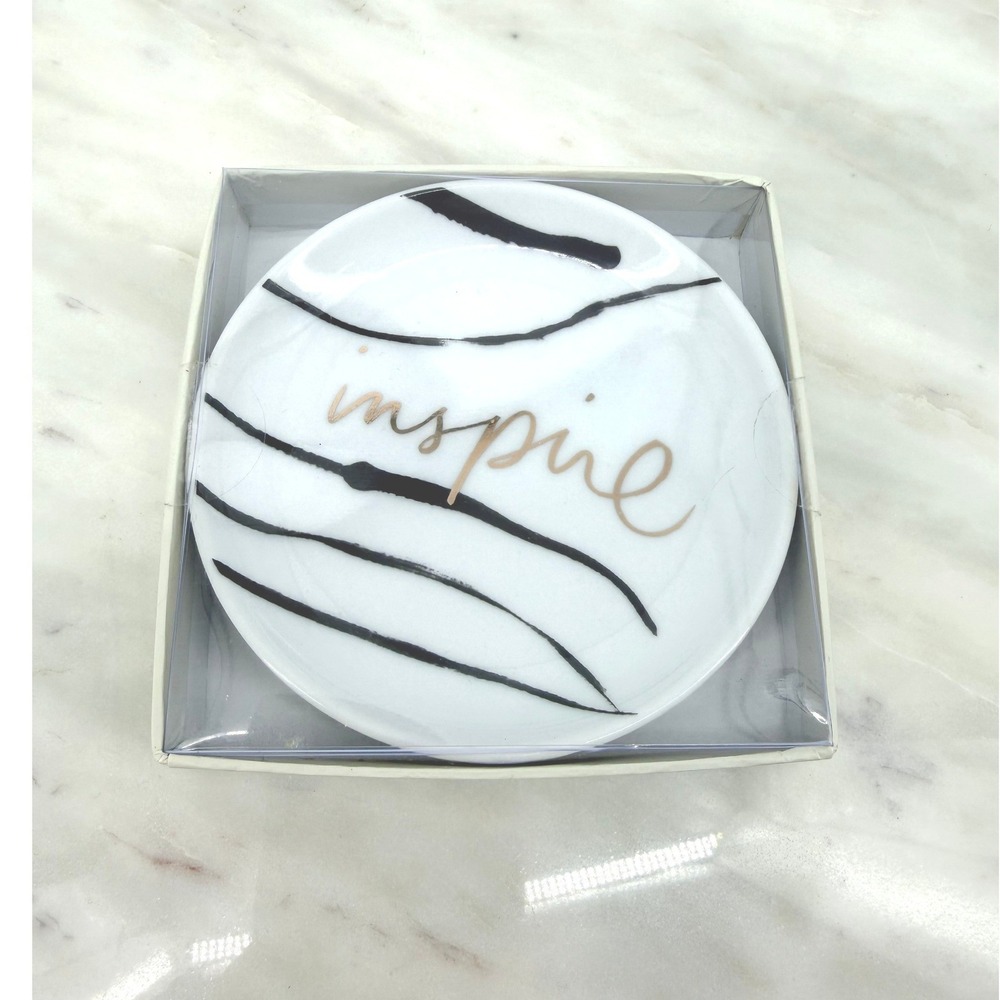 Fringe Studio Brushed Inspire Decorative Tray Ceramic‎ Trinket Dish Gold White